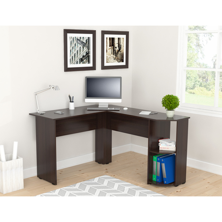 INVAL Writing Desk 47.2 in. W L-Shaped Espresso with Storage ET-4115